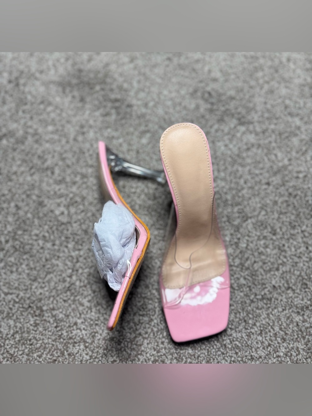 Pink Clear Strap Square Toe Heels
